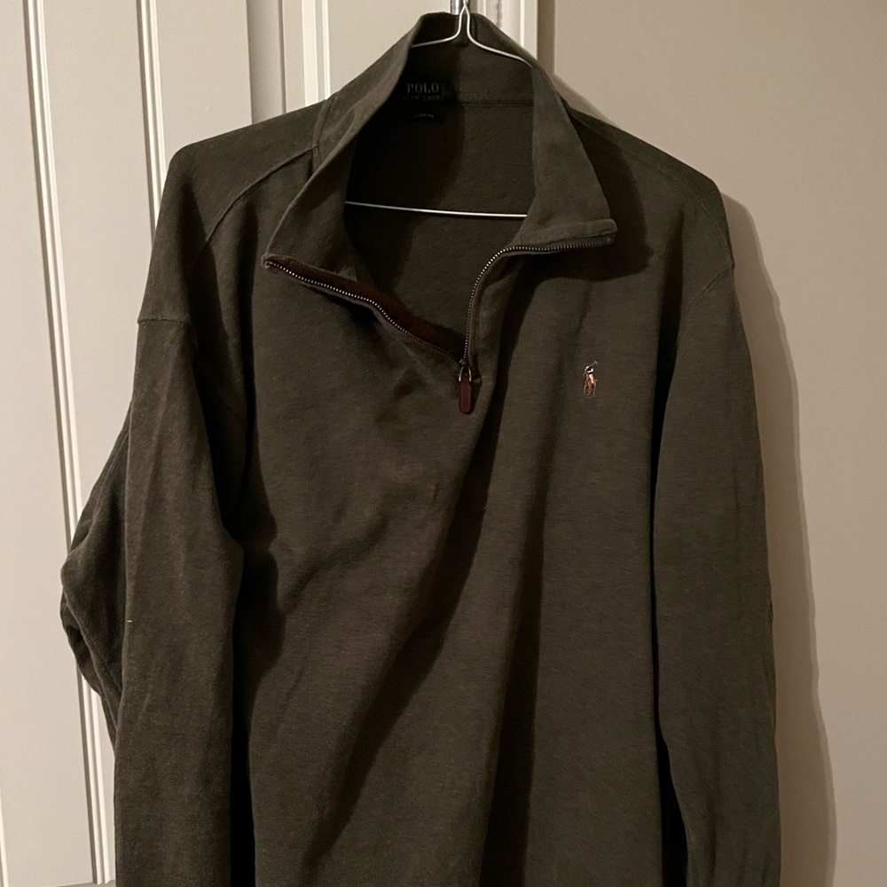 Ralph Lauren men army green half zip sweater XXL